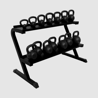 MSPORTS Support Kettlebell 2 Niveaux - Rack Acier Noir Pour 14 Kettlebells - Rangement Salle Musculation
