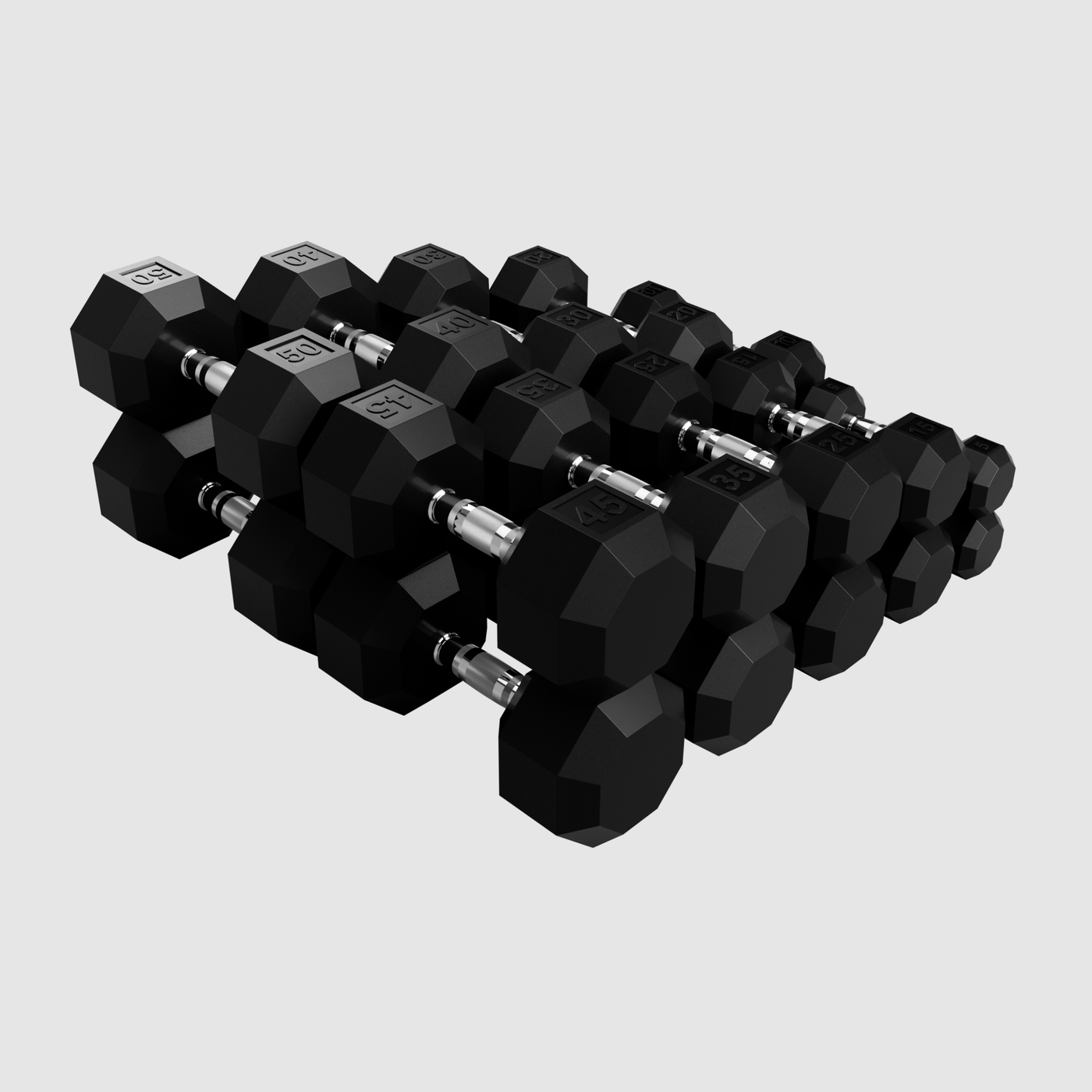 8-SIDED RUBBER ENCASED DUMBBELL SET 5 LB - 50 LB