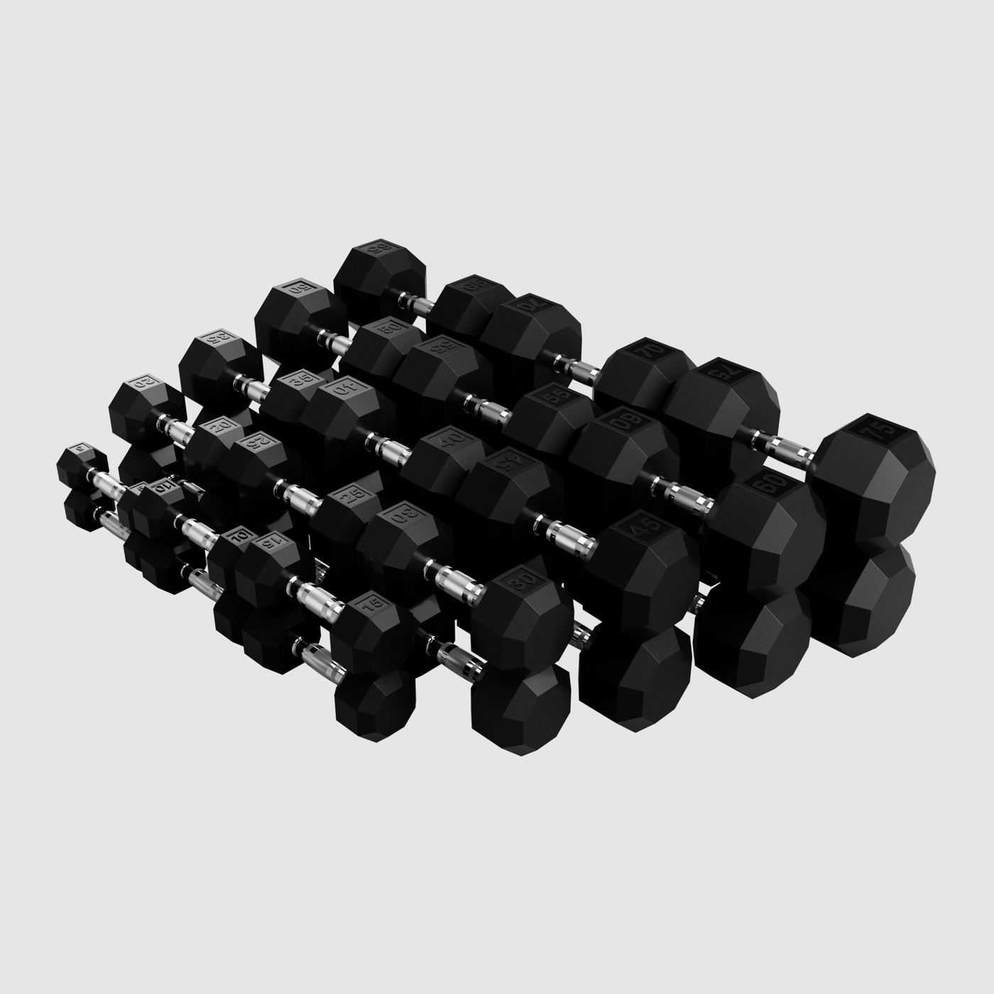 8-SIDED RUBBER ENCASED DUMBBELL SET 5 LB - 75 LB