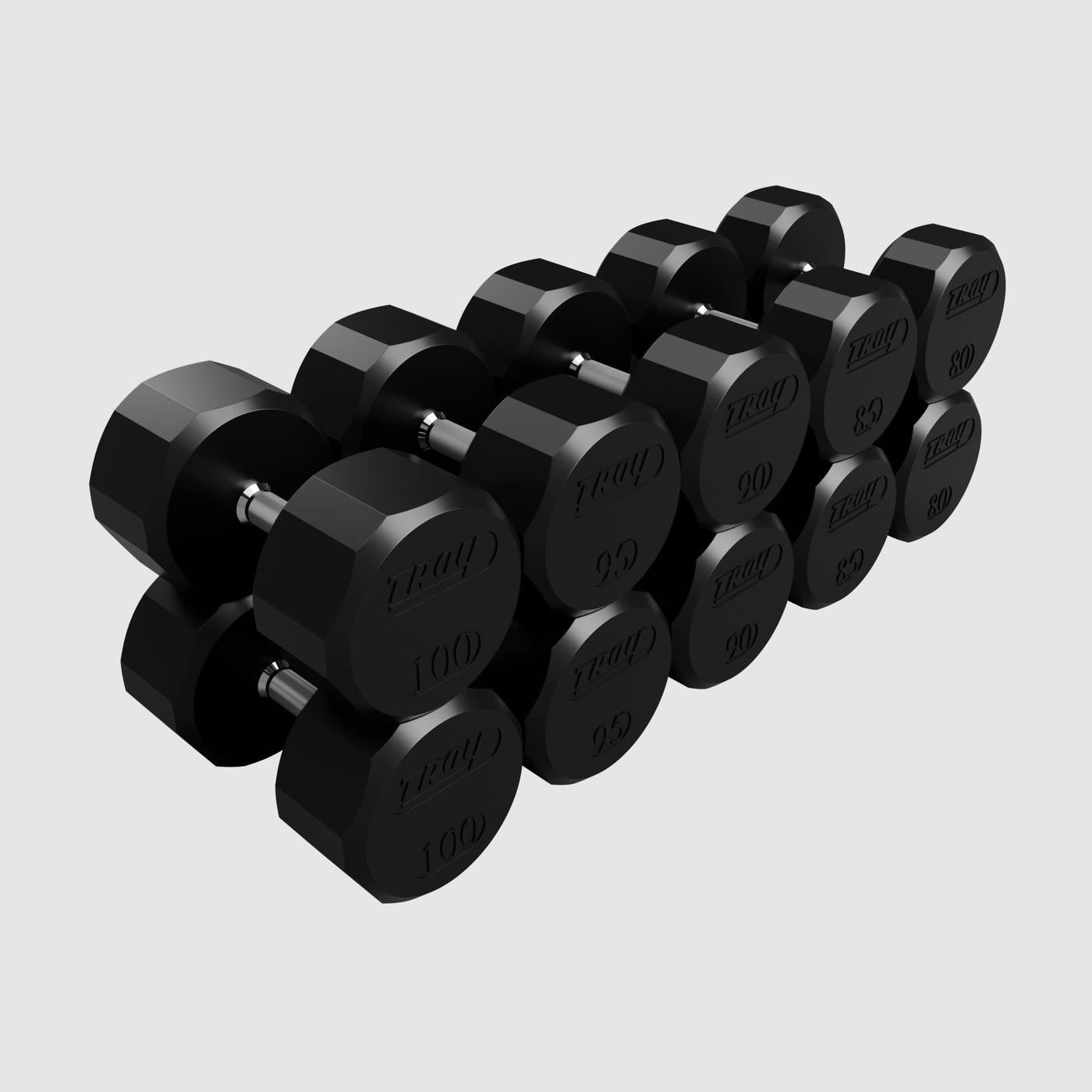 12-Sided rubber Encased Dumbbell Set - 80-100 lb