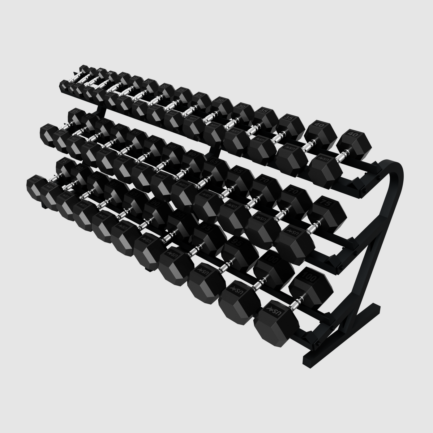 USA RUBBER HEX DUMBBELLS "20-PAIR RACK" PACK